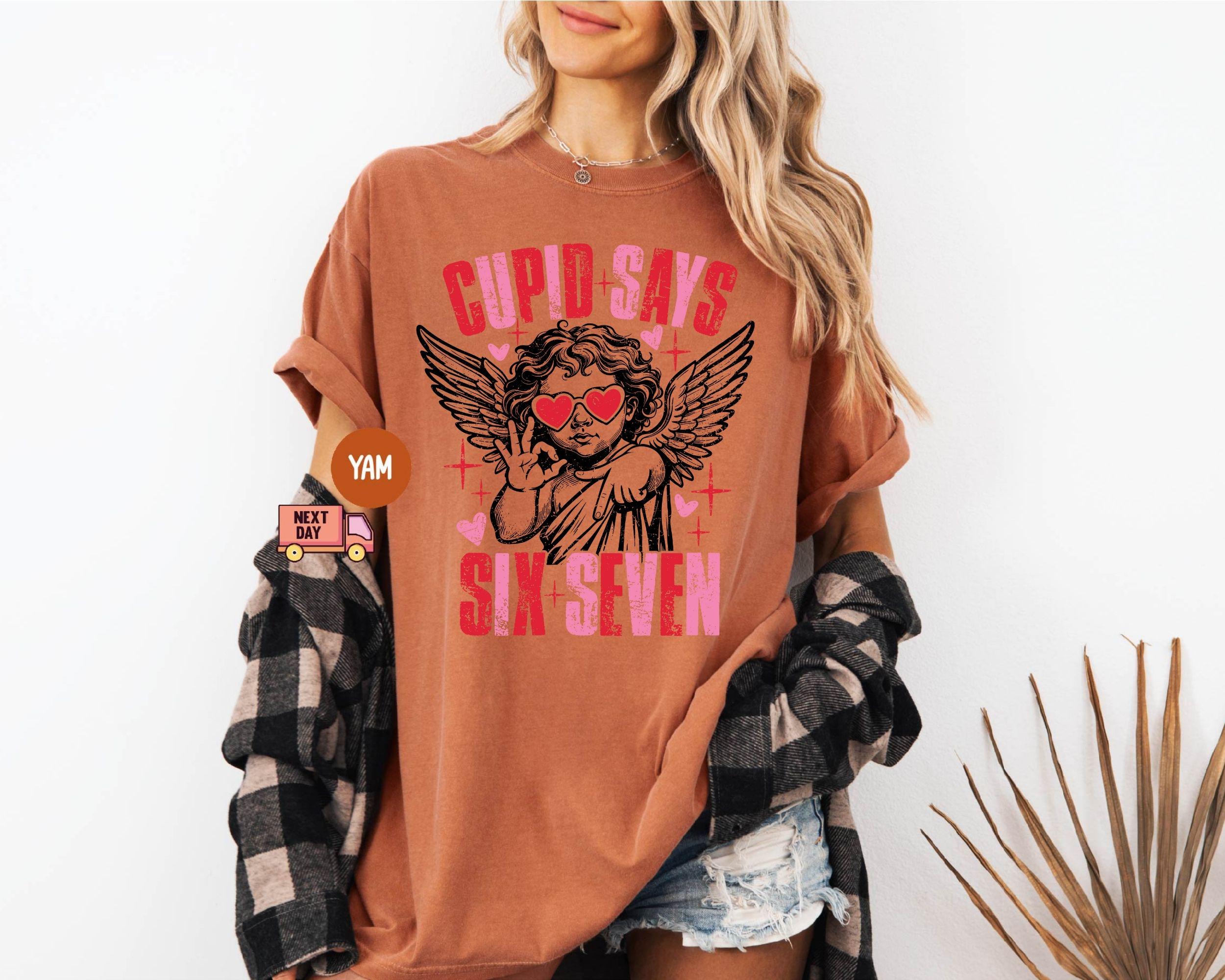 Comfort Colors® Cupid Days 67 Love Graphic T-Shirt, Funny 6 7 Valentines Day T-Shirt, 6 7 Funny Number Meme T-Shirt, Valentines Day T-Shirt