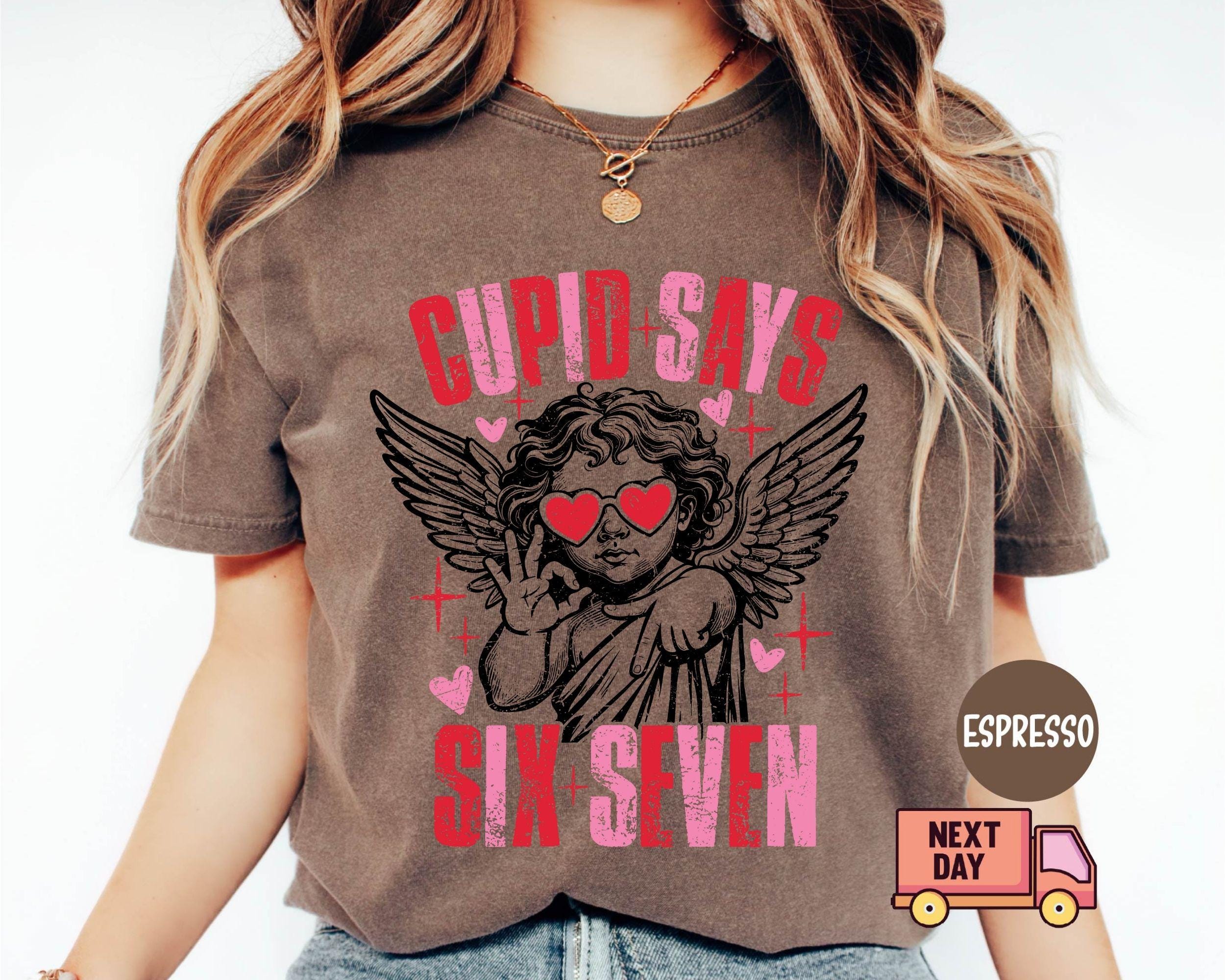 Comfort Colors® Cupid Days 67 Love Graphic T-Shirt, Funny 6 7 Valentines Day T-Shirt, 6 7 Funny Number Meme T-Shirt, Valentines Day T-Shirt