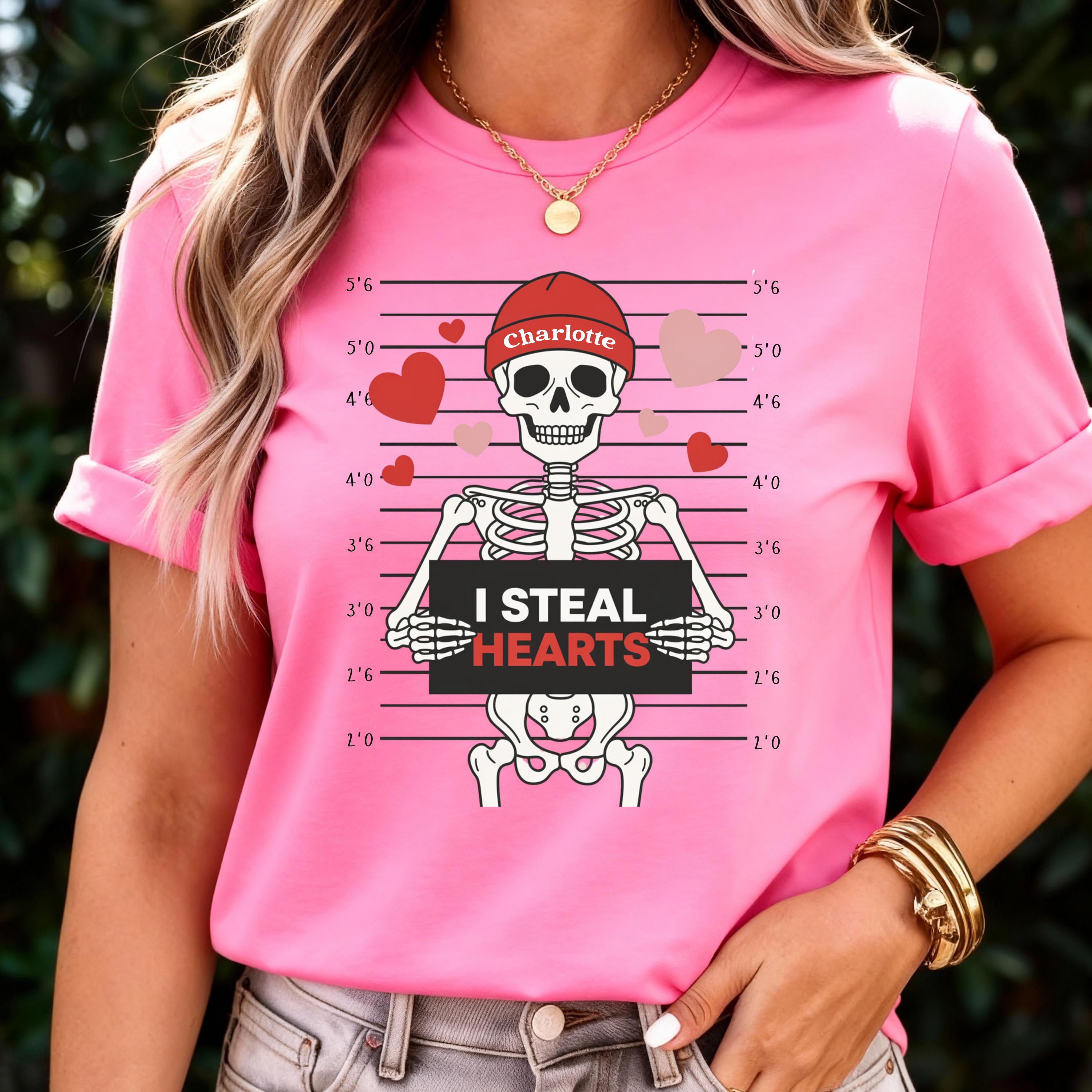 I Steal Hearts Valentines Shirt, Skeleton Valentines Day Tee,Funny Skeleton Tshirt,Funny Valentines Day Shirt, Valentines Gift