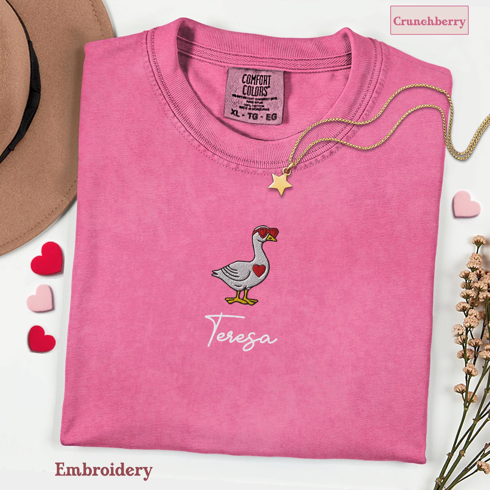 Valentine Goose Embroidery Shirt, Goose Love T-Shirt, Embroidered Comfort Colors Valentines Tee