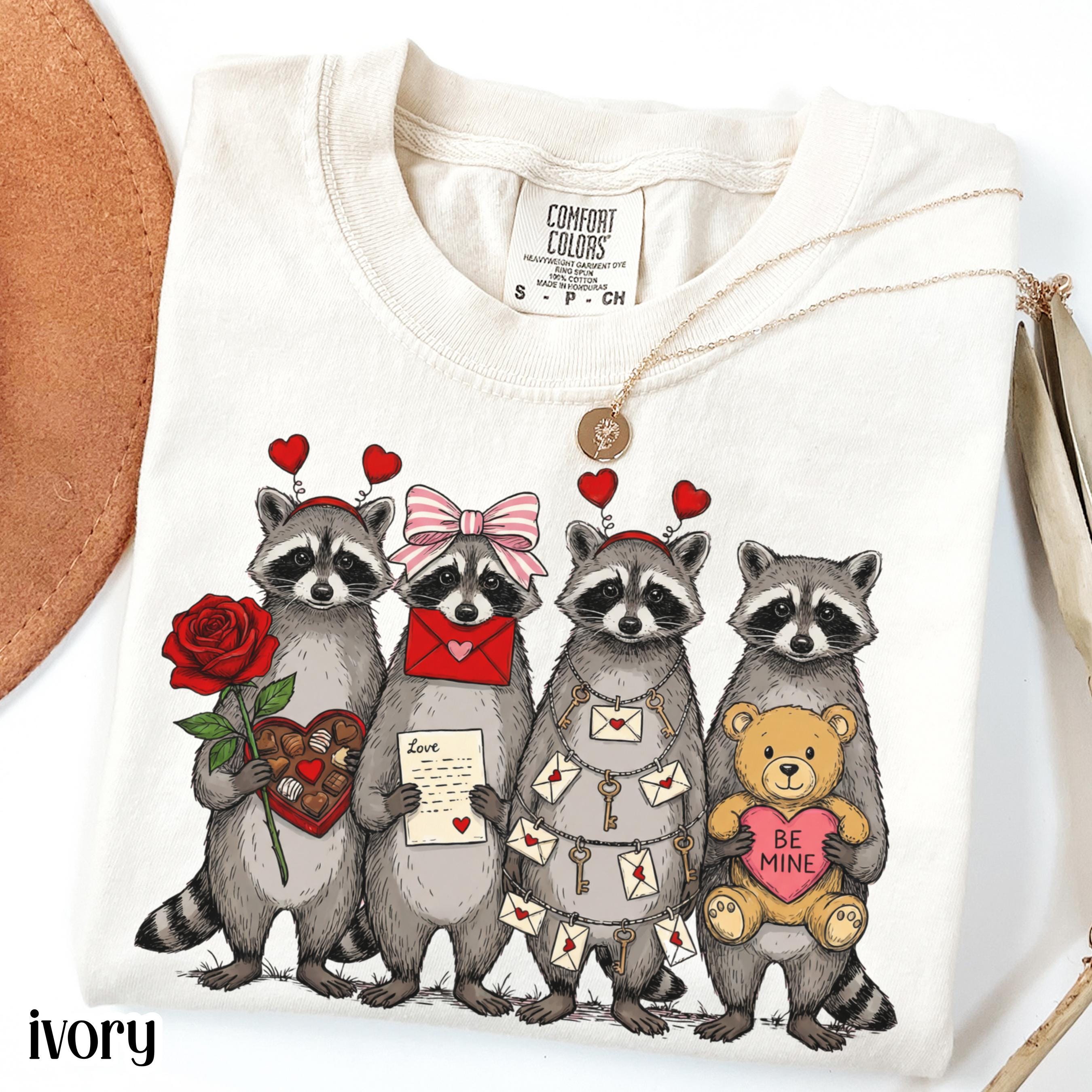 Raccoon Valentines Day Comfort Colors Shirt Feral Raccoon Tshirt Funny Coquette Love Tee Be Mine XOXO Heart Vday T-shirt Gift For Girlfriend