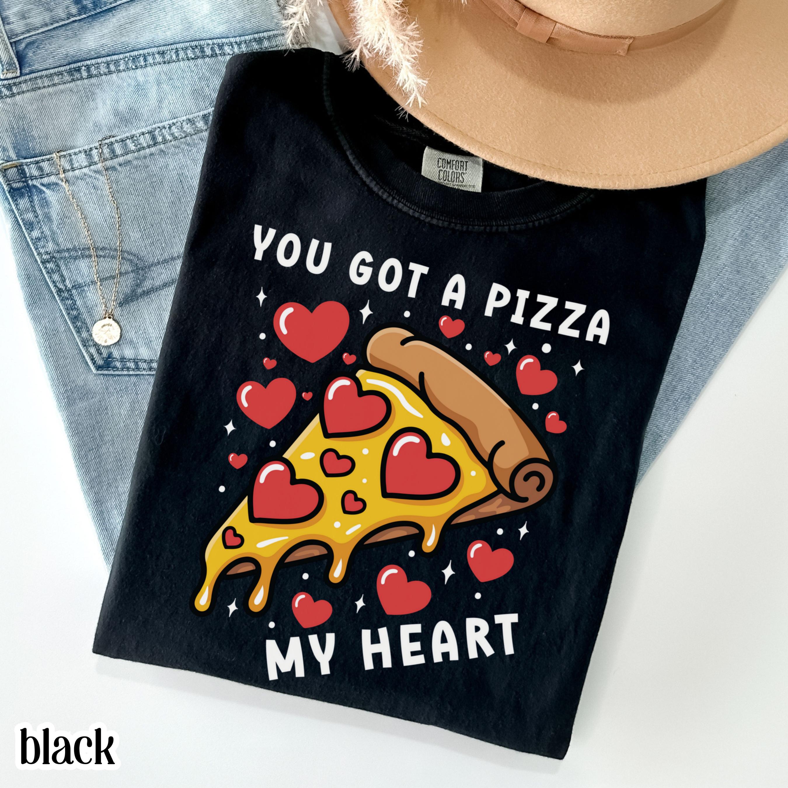 Valentines Day Comfort Colors Shirt Pizza My Heart T-Shirt Funny Vday Food Lover Tee Pizza Heart Love Tshirt For Girlfriend Boyfriend