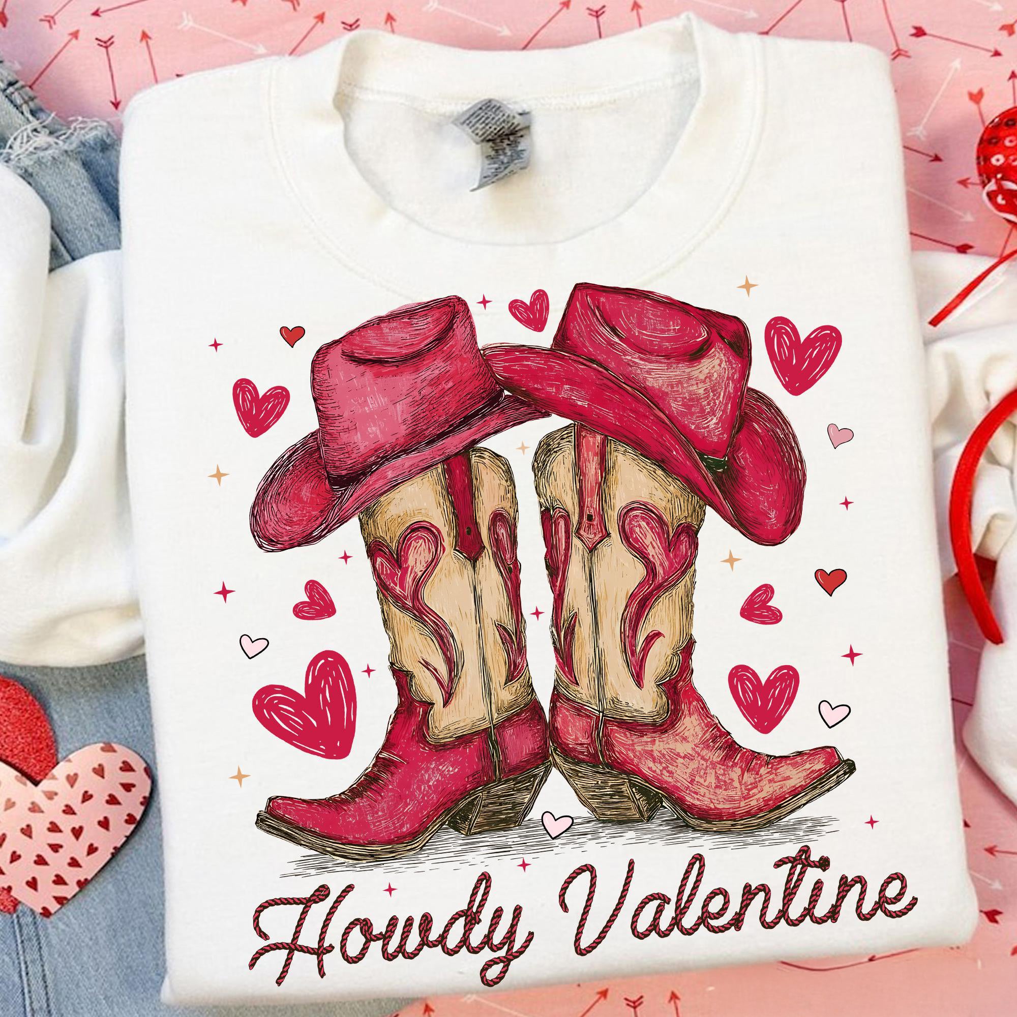 Retro Howdy Valentine Shirt , Western Valentine Sweatshirt, Cowboy Boots, Love XOXO, Cowgirl Valentine, Country Love Valentine