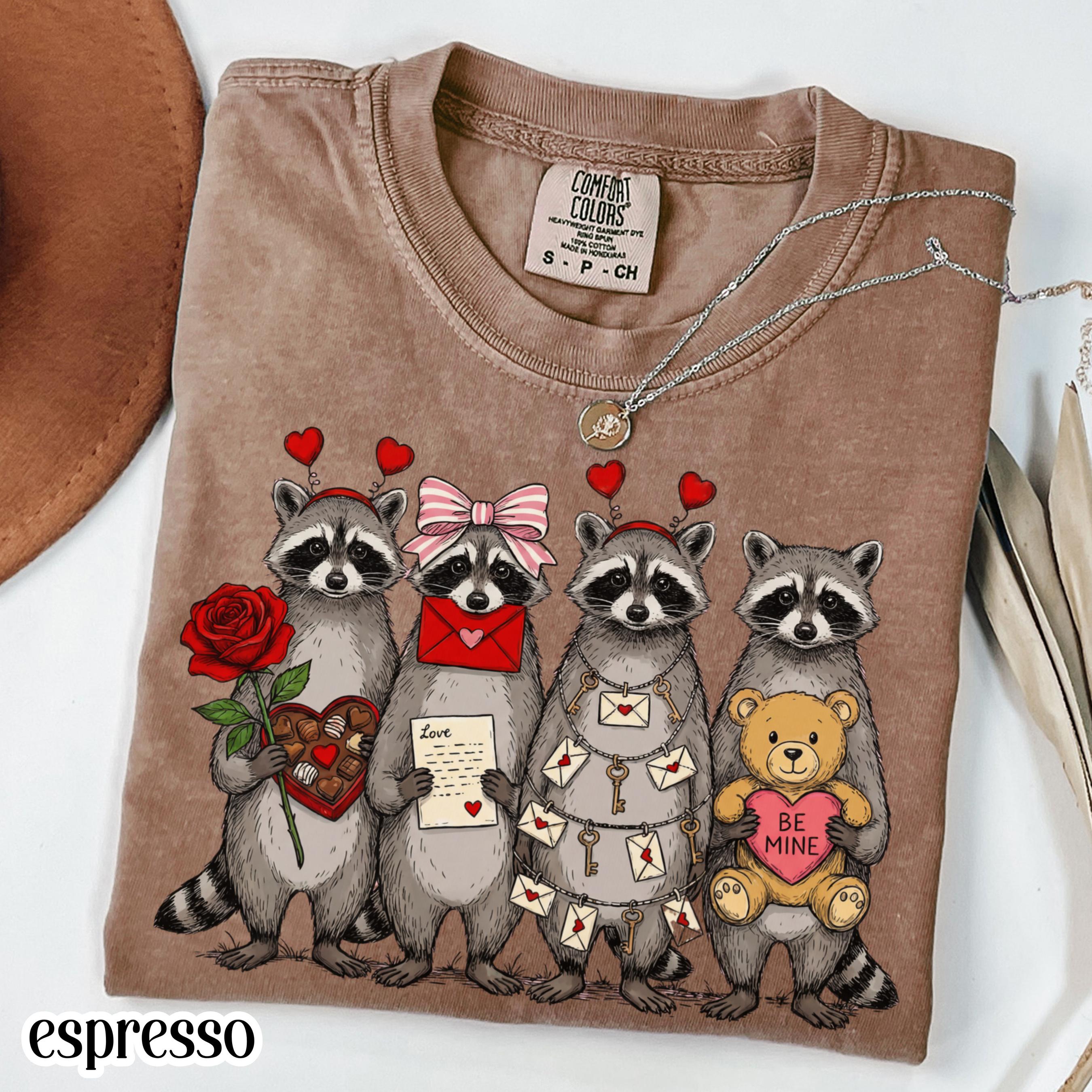 Raccoon Valentines Day Comfort Colors Shirt Feral Raccoon Tshirt Funny Coquette Love Tee Be Mine XOXO Heart Vday T-shirt Gift For Girlfriend