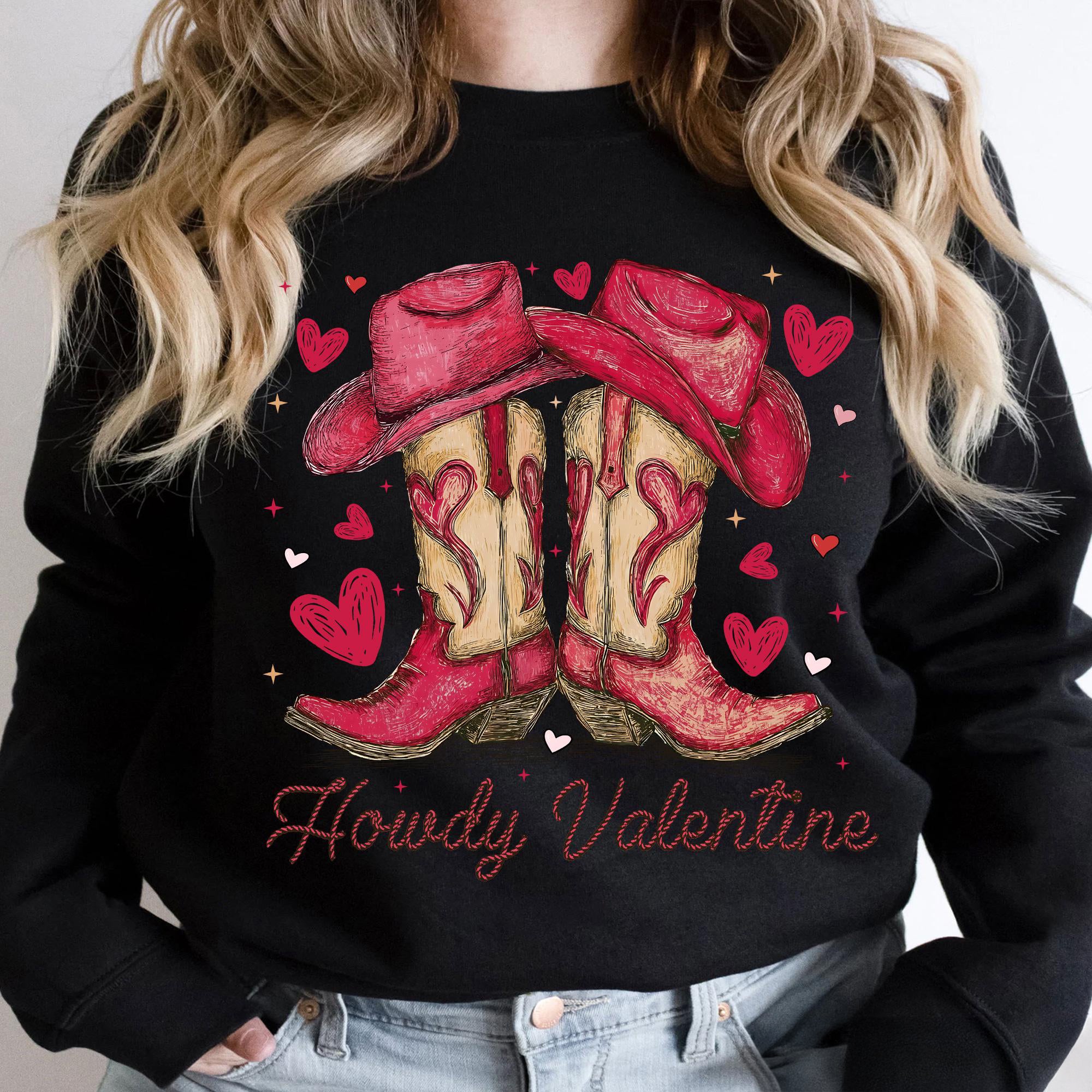 Retro Howdy Valentine Shirt , Western Valentine Sweatshirt, Cowboy Boots, Love XOXO, Cowgirl Valentine, Country Love Valentine