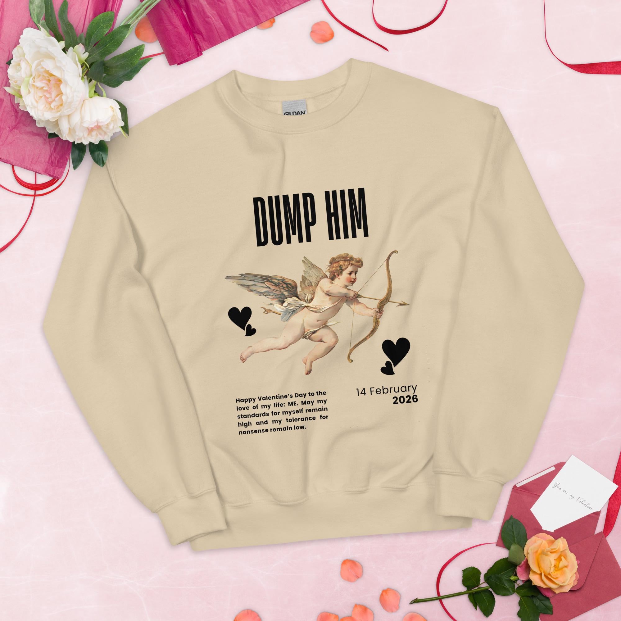 Dump Him Funny Valentine's Day Sweatshirt, Gifts for Her, V-Day Gift Ideas, Valentine's Sweater, Trendy Aesthetic, Valentine Gift, Cupid