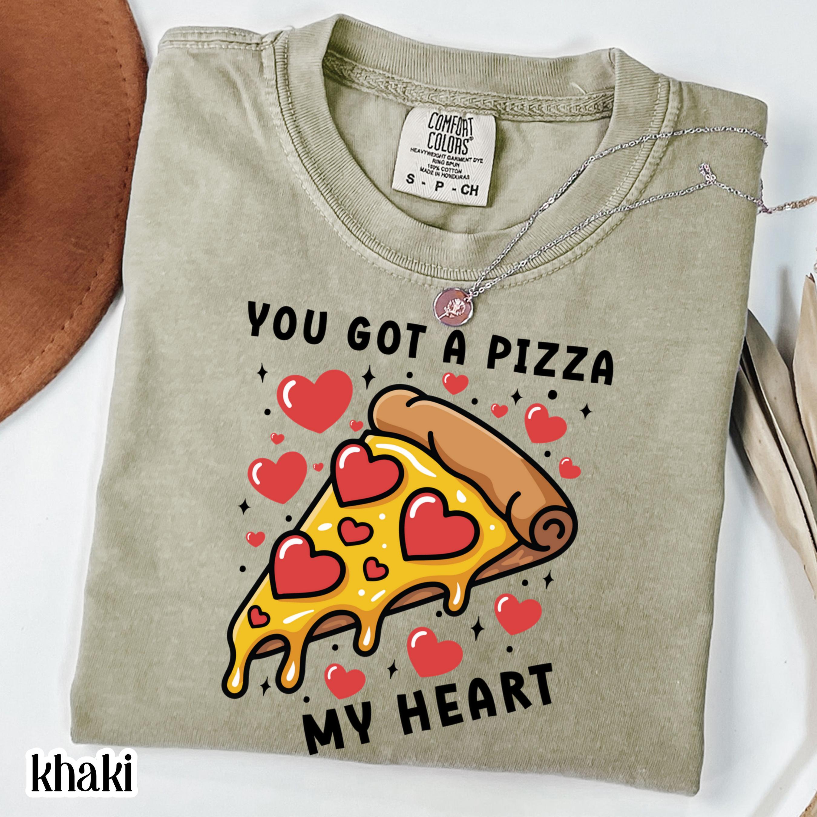 Valentines Day Comfort Colors Shirt Pizza My Heart T-Shirt Funny Vday Food Lover Tee Pizza Heart Love Tshirt For Girlfriend Boyfriend
