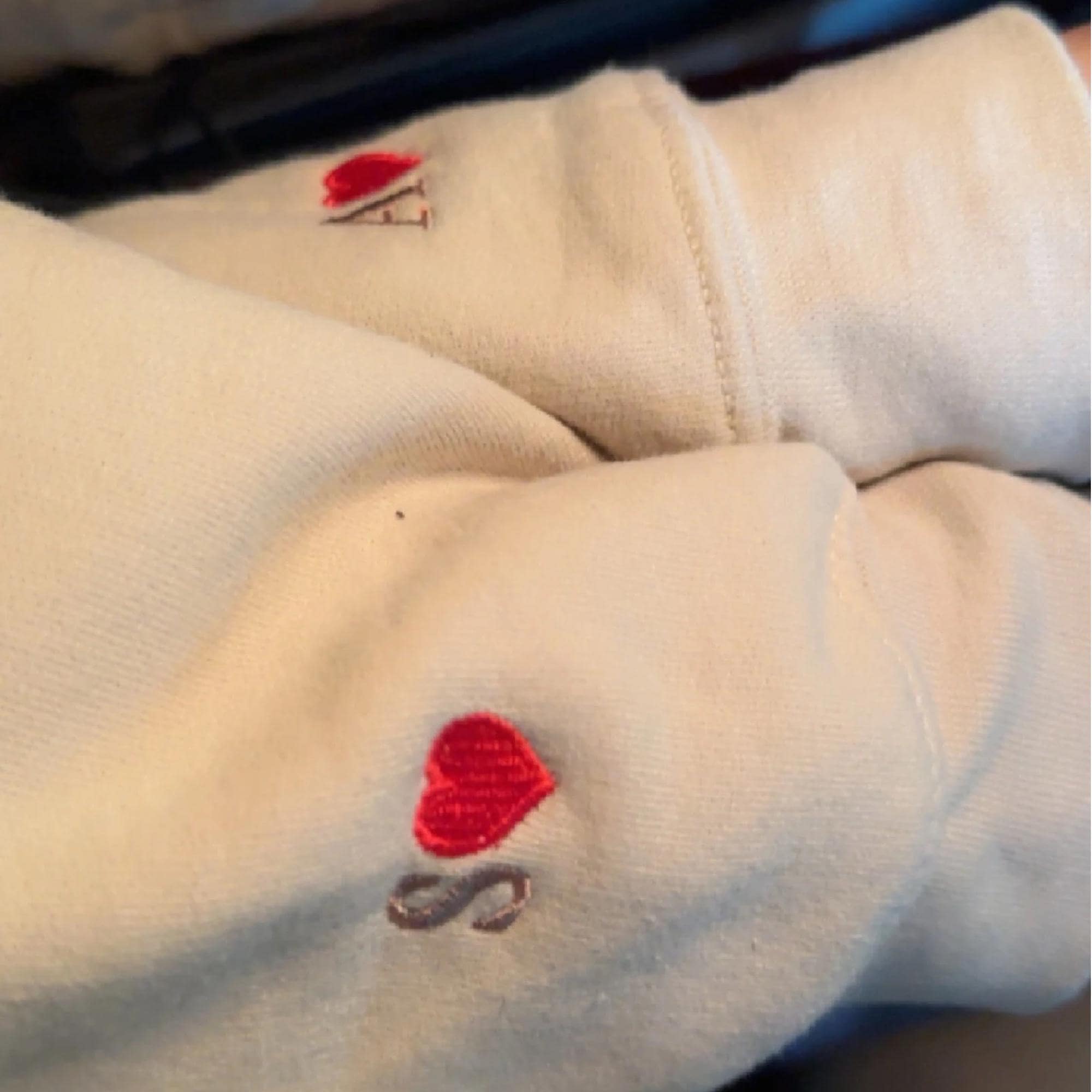 Custom Embroidered Initial Heart Hoodie On Sleeve, Personalized Initials Embroidery Sweatshirts, Matching Couples Outfit, Anniversary Gifts