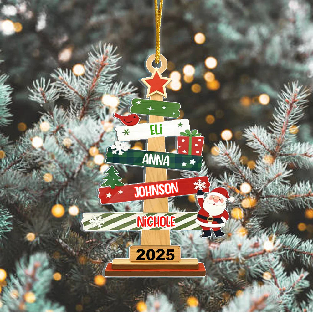 Our Family Christmas Tree Wooden Ornament - Personalized Christmas Gifts For Mom, Dad, Kids, Family