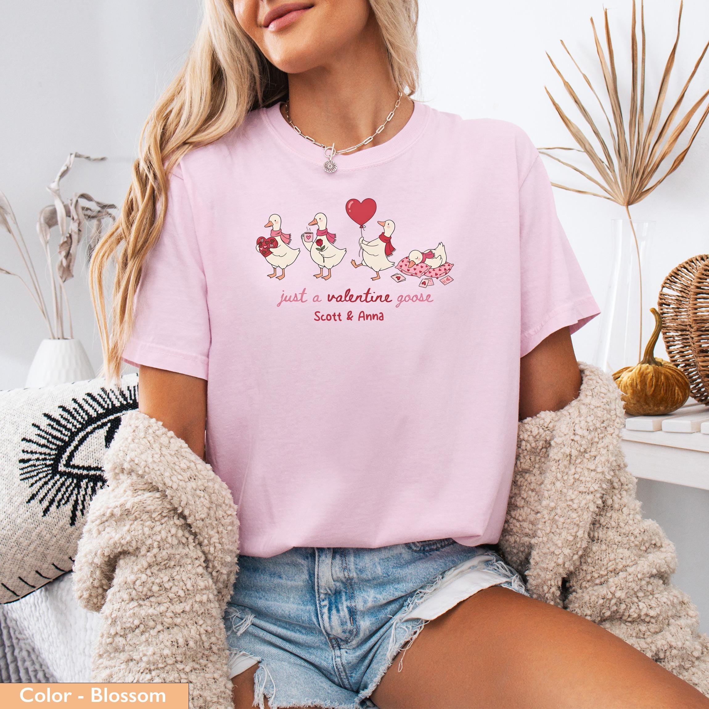 Valentine Goose T-Shirt, Sweetshirt, Cute Animal Valentines Day Gift, Funny Duck Lover Tee, Goose Lover, Heart Balloon, Chocolates