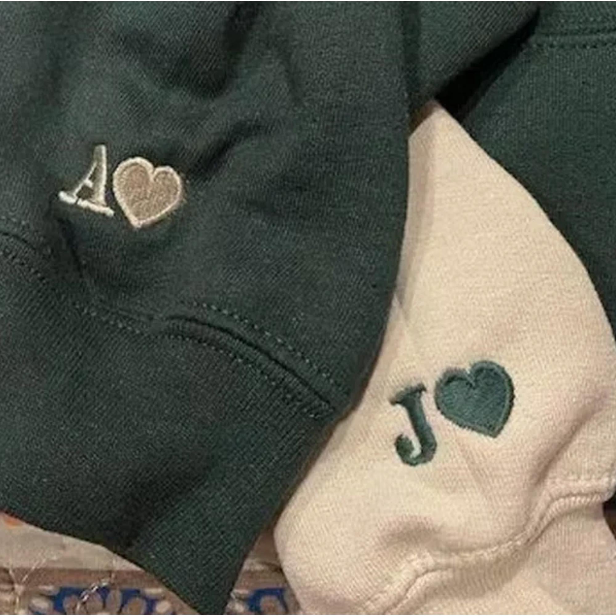 Custom Embroidered Initial Heart Hoodie On Sleeve, Personalized Initials Embroidery Sweatshirts, Matching Couples Outfit, Anniversary Gifts