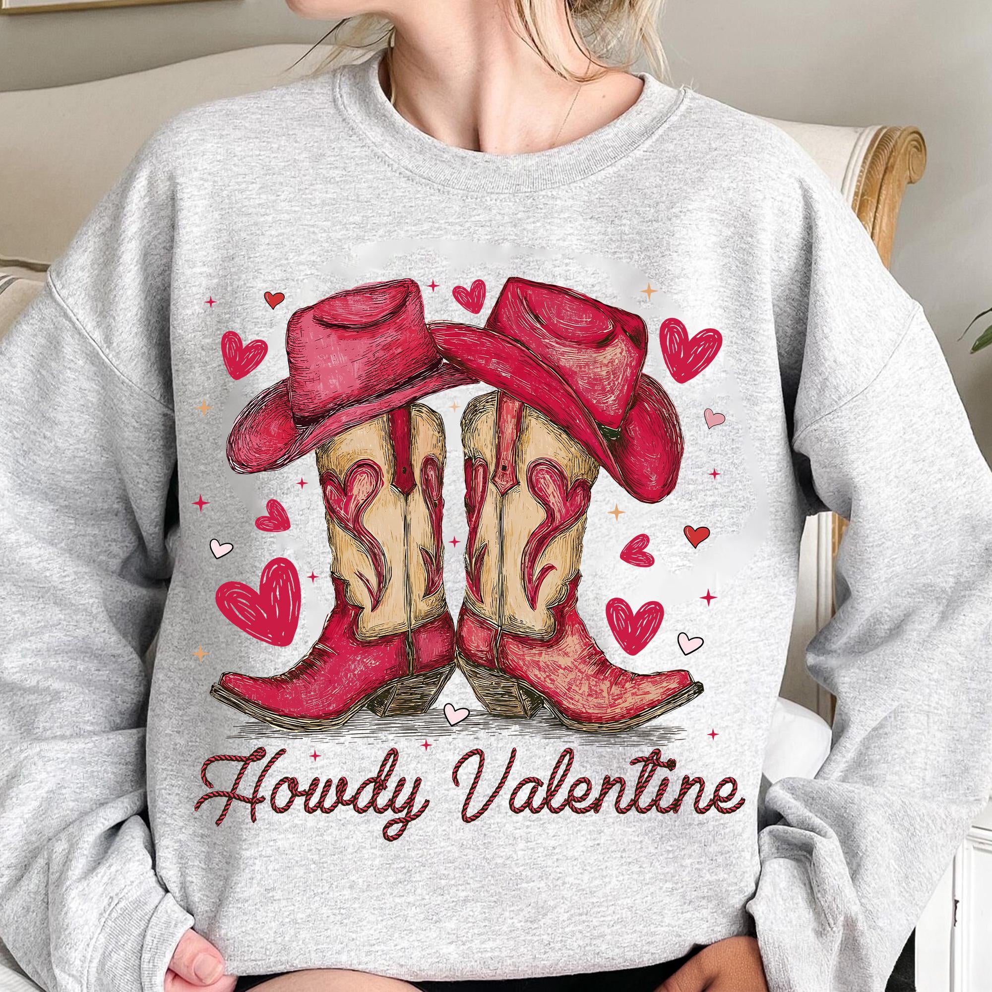 Retro Howdy Valentine Shirt , Western Valentine Sweatshirt, Cowboy Boots, Love XOXO, Cowgirl Valentine, Country Love Valentine