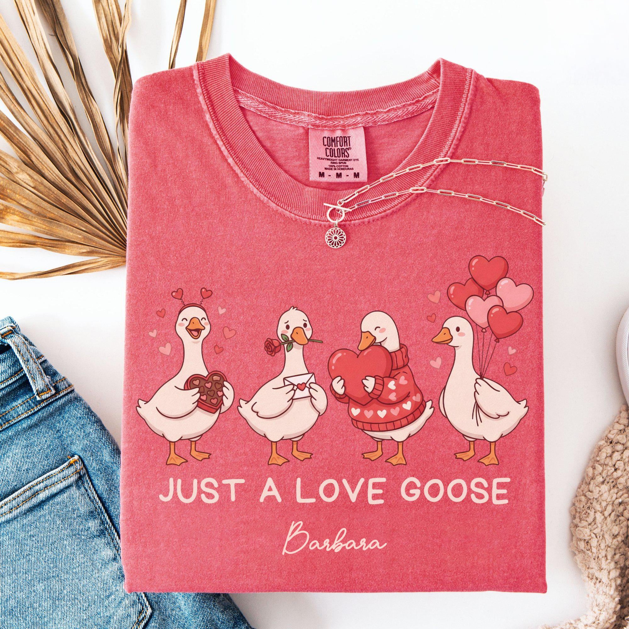 Just a Love Goose Valentines Day Shirt, Comfort Colors® Funny Valentine T-Shirt, Romantic Goose Tee, Cute Goose Lover Valentines Day Gift