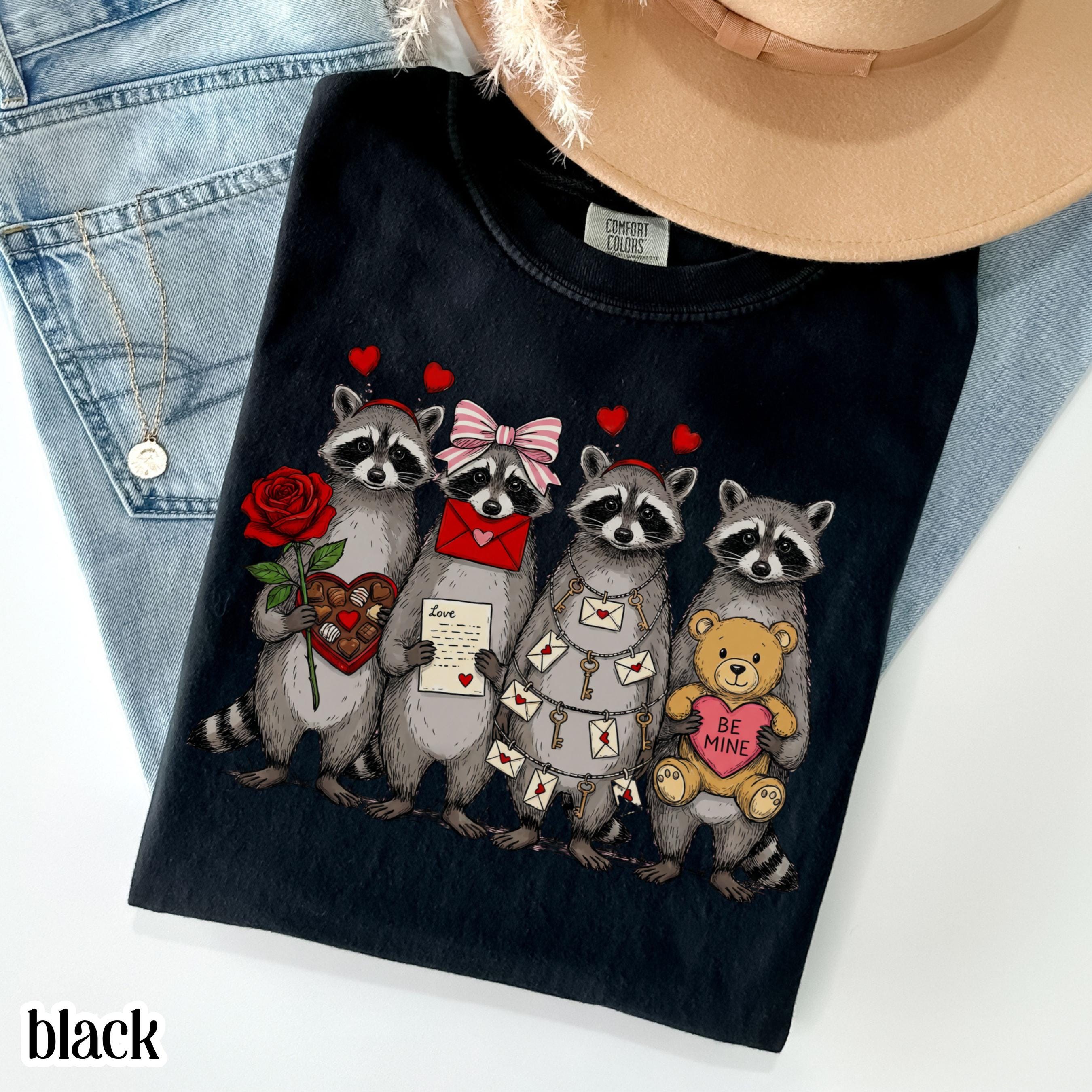 Raccoon Valentines Day Comfort Colors Shirt Feral Raccoon Tshirt Funny Coquette Love Tee Be Mine XOXO Heart Vday T-shirt Gift For Girlfriend