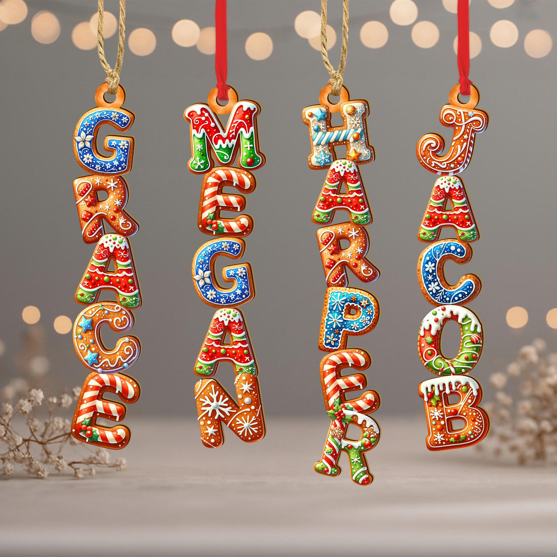 Custom Gingerbread Letter Acrylic Ornament: Custom Kids Name Ornament, Christmas Stocking Name Tag for Family, Cousin Christmas 2025