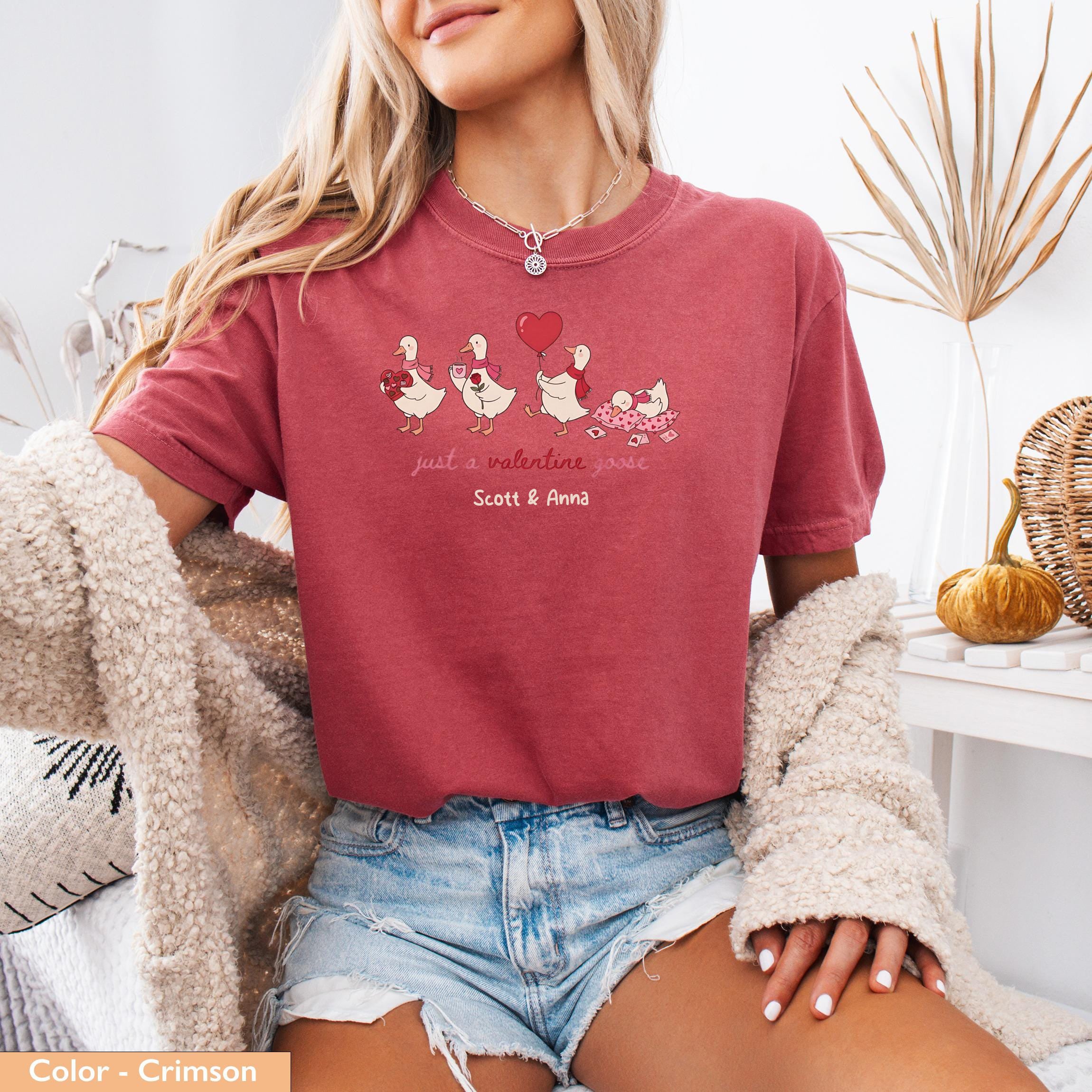 Valentine Goose T-Shirt, Sweetshirt, Cute Animal Valentines Day Gift, Funny Duck Lover Tee, Goose Lover, Heart Balloon, Chocolates