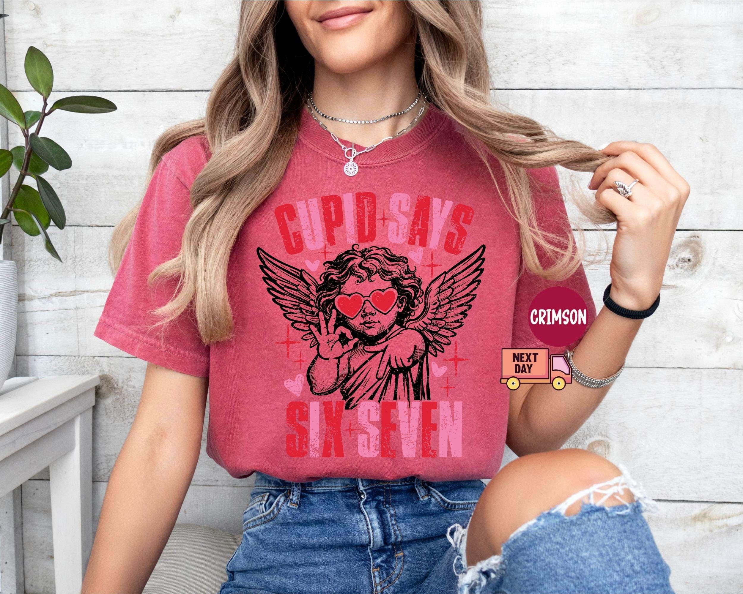 Comfort Colors® Cupid Days 67 Love Graphic T-Shirt, Funny 6 7 Valentines Day T-Shirt, 6 7 Funny Number Meme T-Shirt, Valentines Day T-Shirt