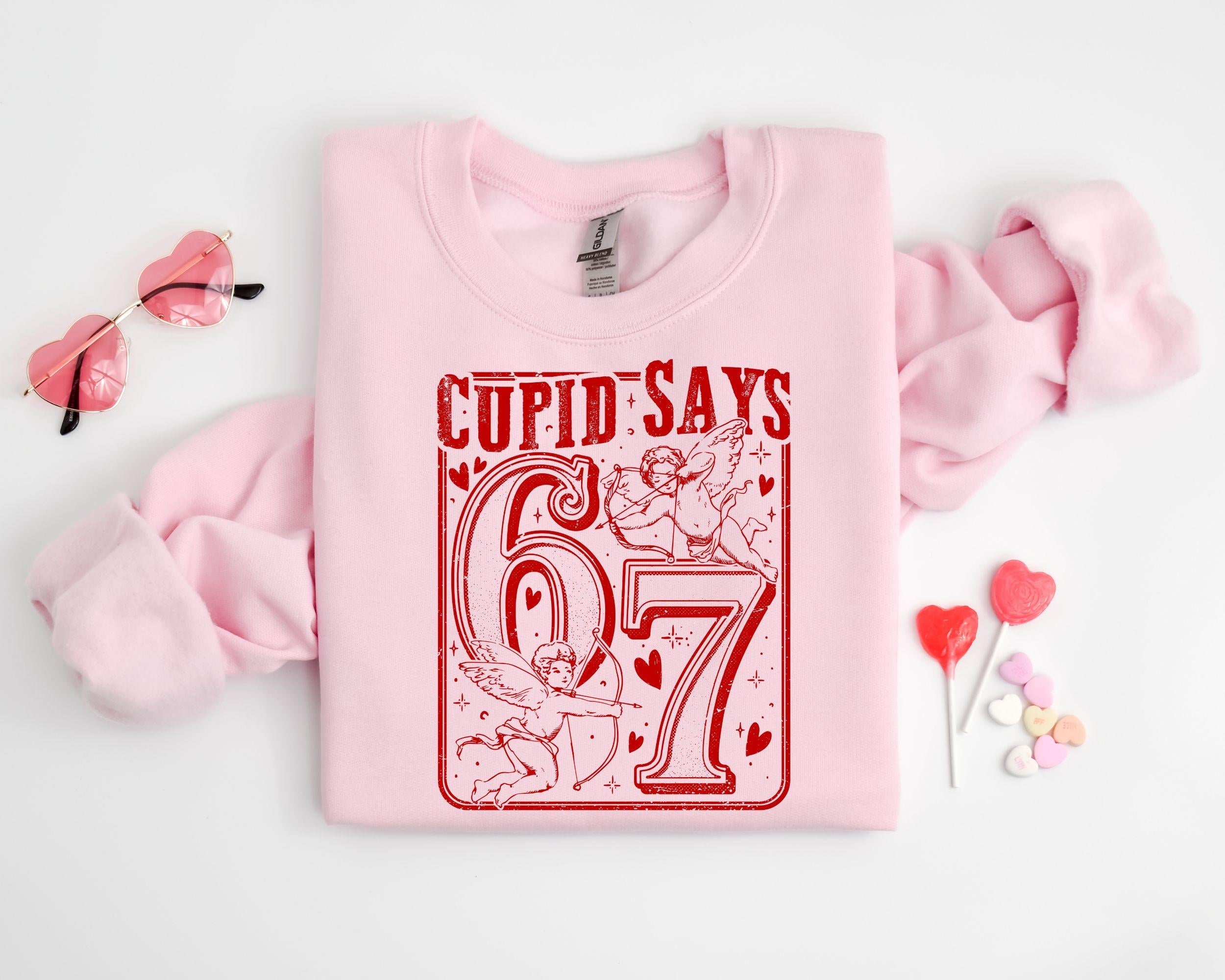 Cupid Days 67 Love Graphic T-Shirt, Funny 6 7 Valentines Day Shirt, 6 7 Funny Number Meme Shirt, Valentines Day Sweatshirt, Gift for Wife