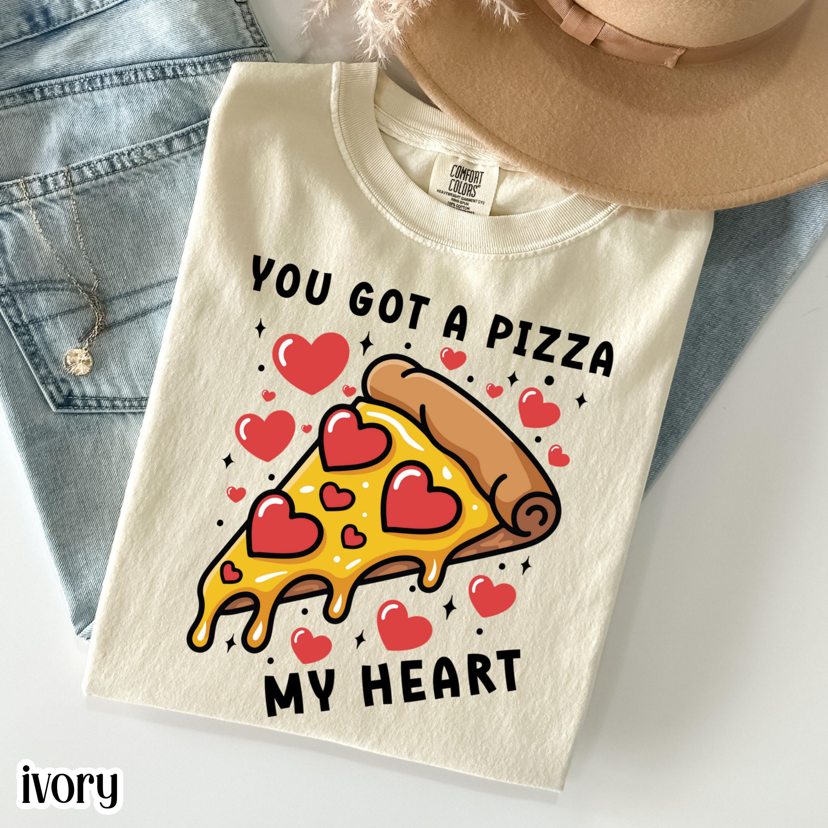 Valentines Day Comfort Colors Shirt Pizza My Heart T-Shirt Funny Vday Food Lover Tee Pizza Heart Love Tshirt For Girlfriend Boyfriend