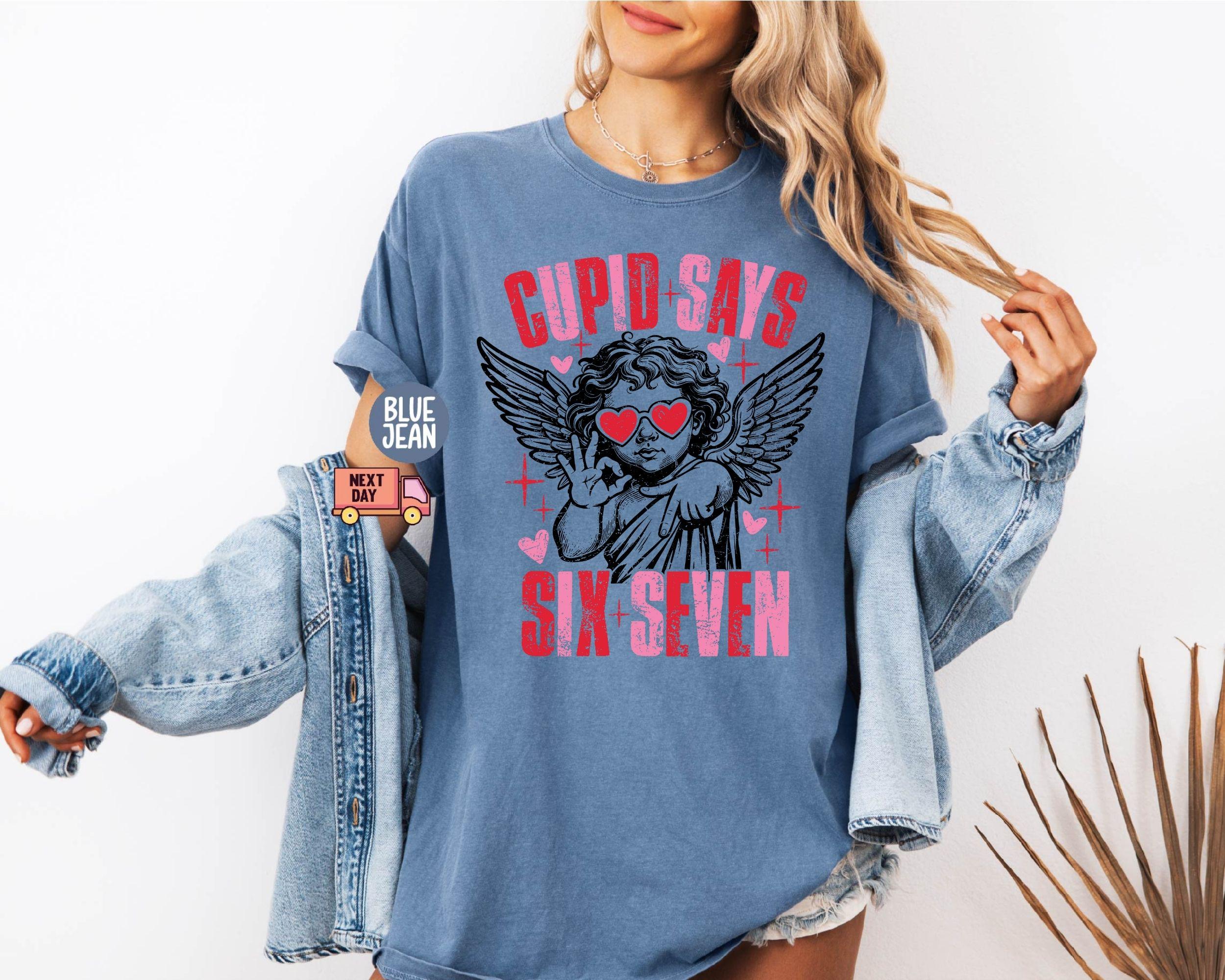 Comfort Colors® Cupid Days 67 Love Graphic T-Shirt, Funny 6 7 Valentines Day T-Shirt, 6 7 Funny Number Meme T-Shirt, Valentines Day T-Shirt