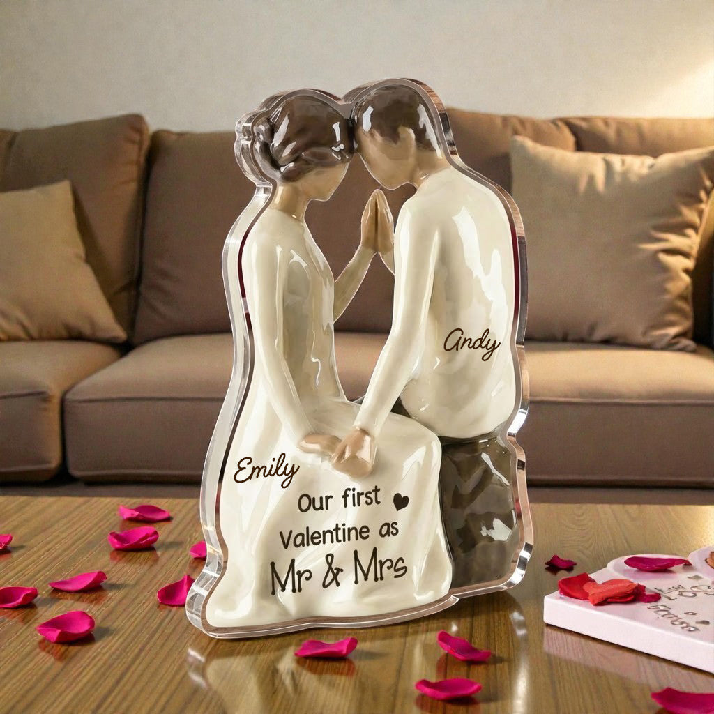 Couple Sitting Side By Side - Our 1st Valentine - Personalized Acrylic Block Plaque