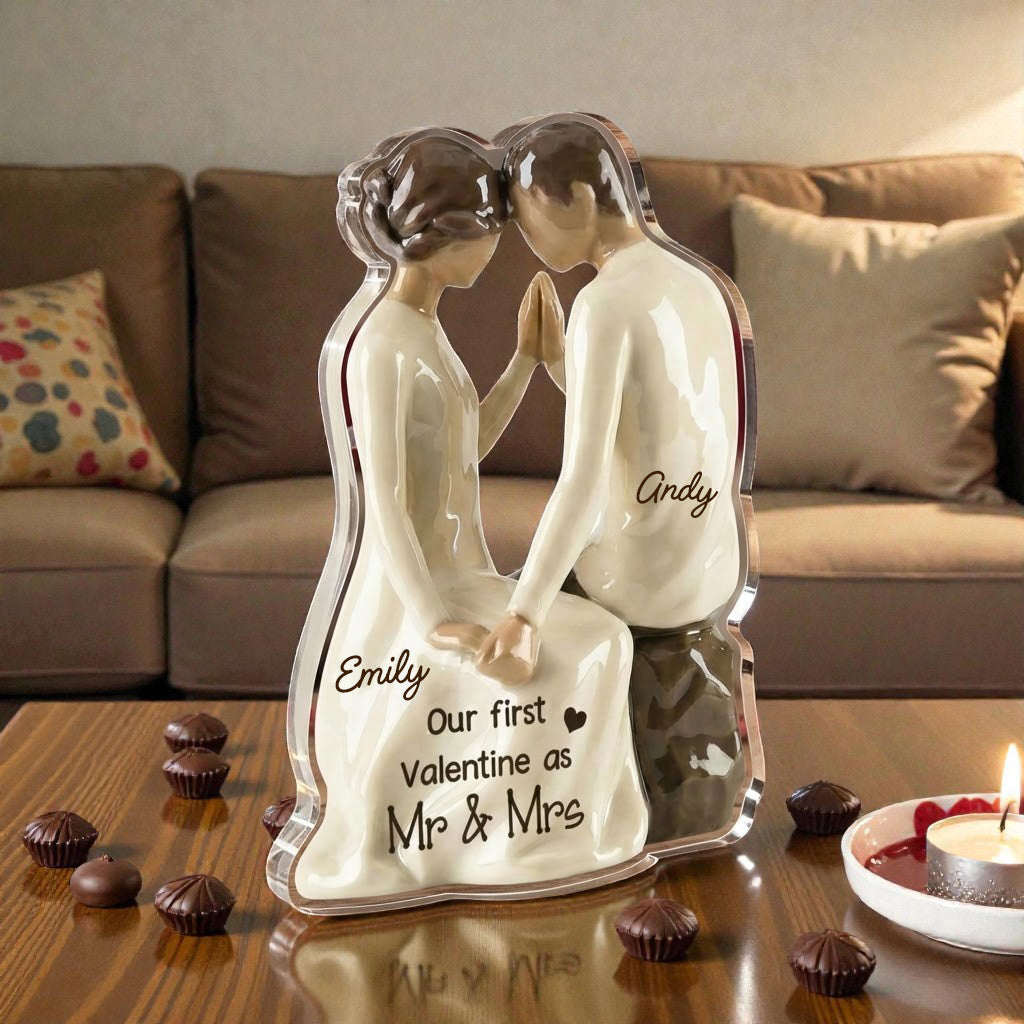 Couple Sitting Side By Side - Our 1st Valentine - Personalized Acrylic Block Plaque