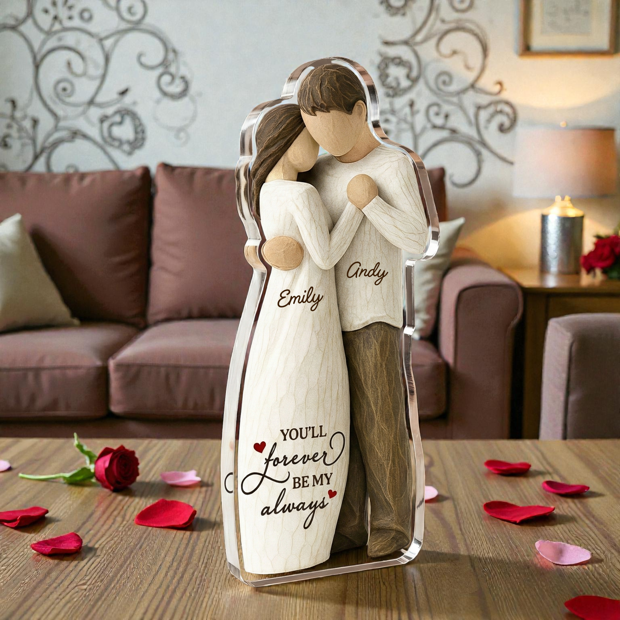 Couple Sitting Side By Side - Forever be my always - Personalized Acrylic Block Plaque