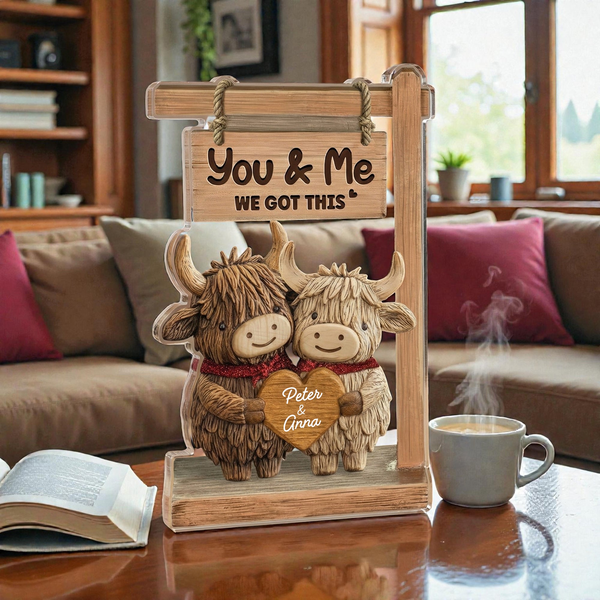 Highland Cows Couple - Personalized Acrylic Block Plaque