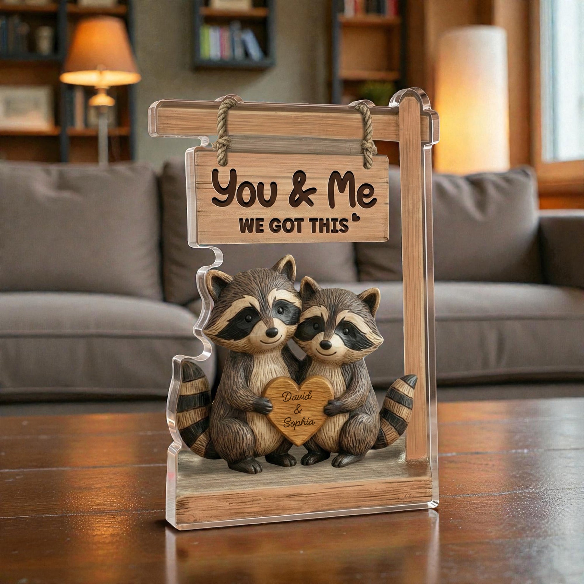 Racoon Couple - We got this - Personalized Acrylic Block Plaque