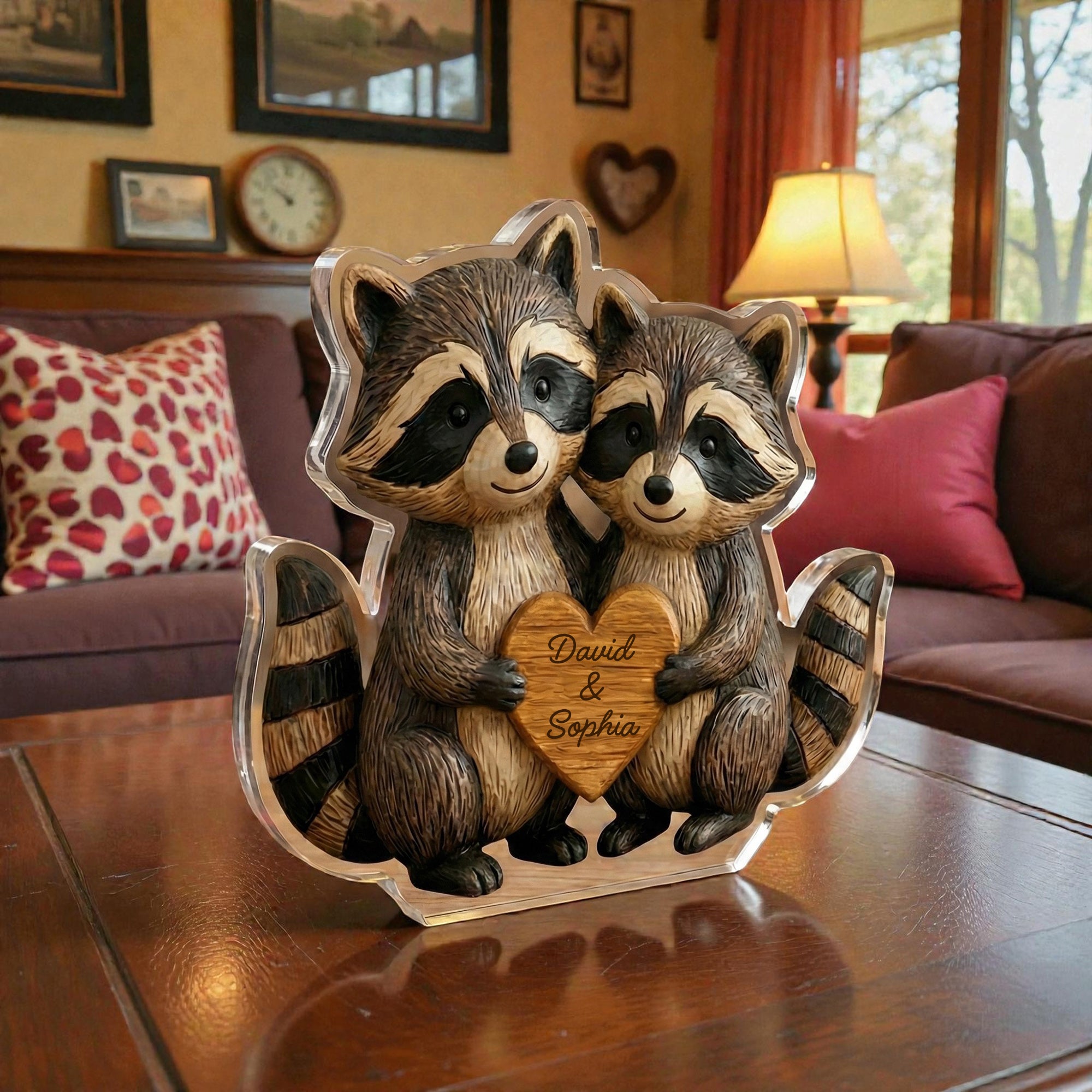 Racoon Couple - Personalized Acrylic Block Plaque