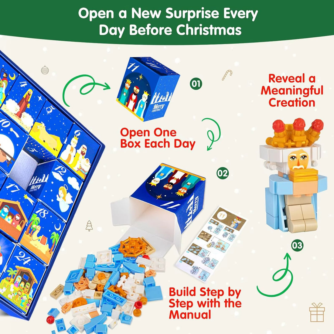 Advent Countdown Calendar Nativity Advent Calendar 2025 Building Blocks 24 Days Building Blocks Kits Gifts for Kids Adults
