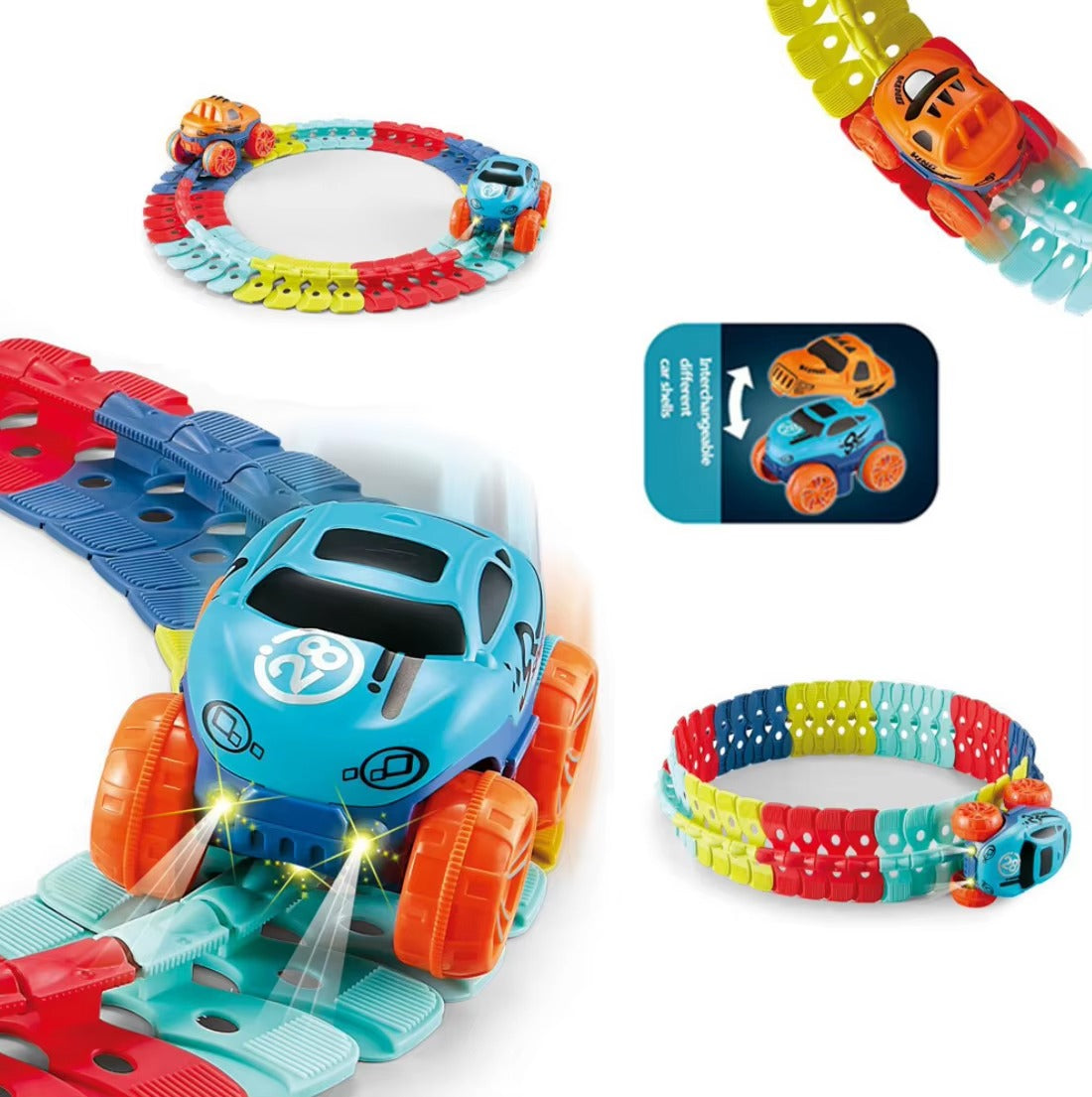 Kid Changeable Track with LED Magic Race Car Racing Track Set Flexible Railway Assembled Roller Gift for Boy Toy 3-14 Years Old