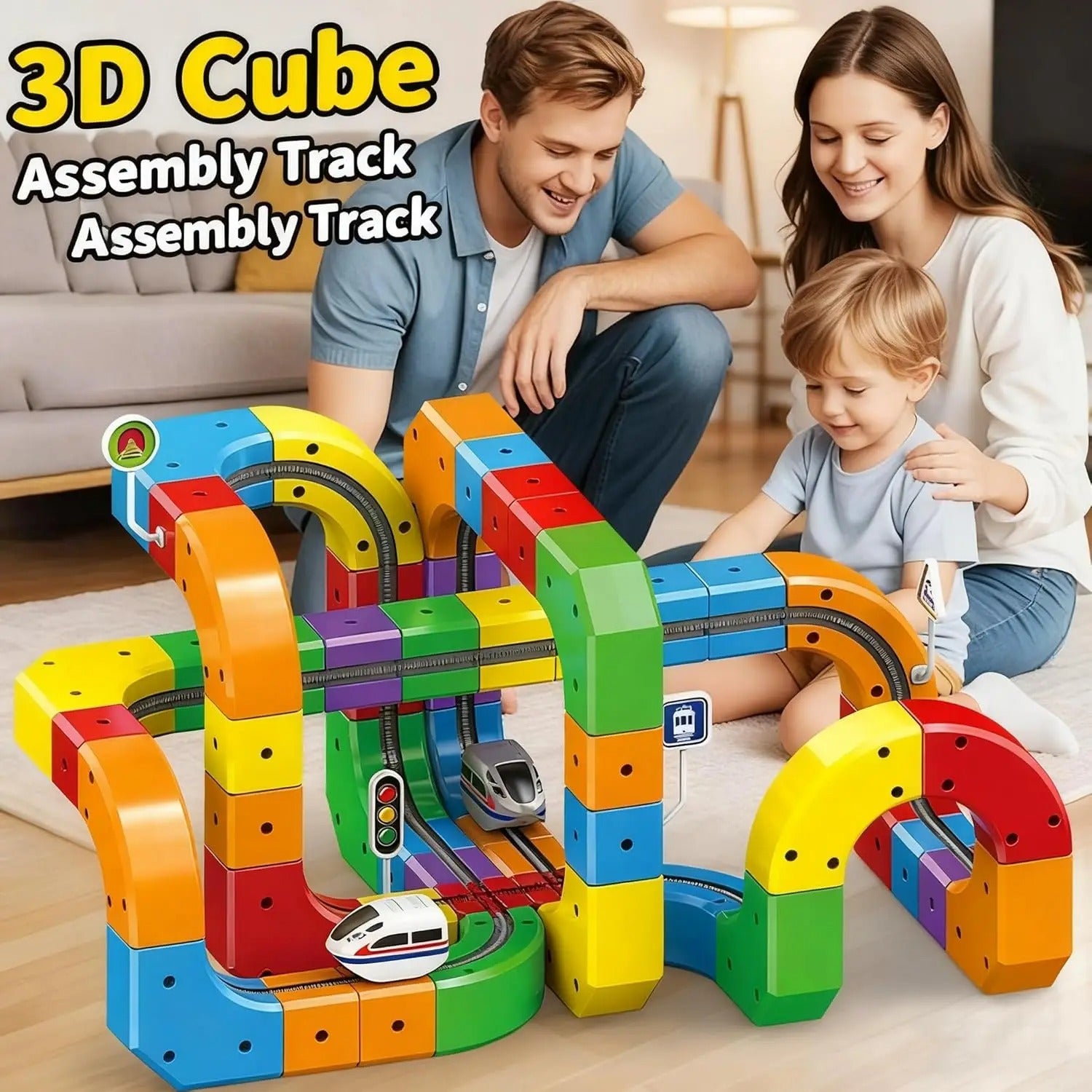 Versatile Rail Race Car Building Set for Kids DIY Race Car Train Traffic Signs STEM Toy for Boys Girls Sensory Puzzle Gift
