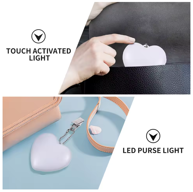 Purse Lamp: Heart-Shaped Handbag Light - White Sensor Activated Automatic Illumination Hanging Bag Light
