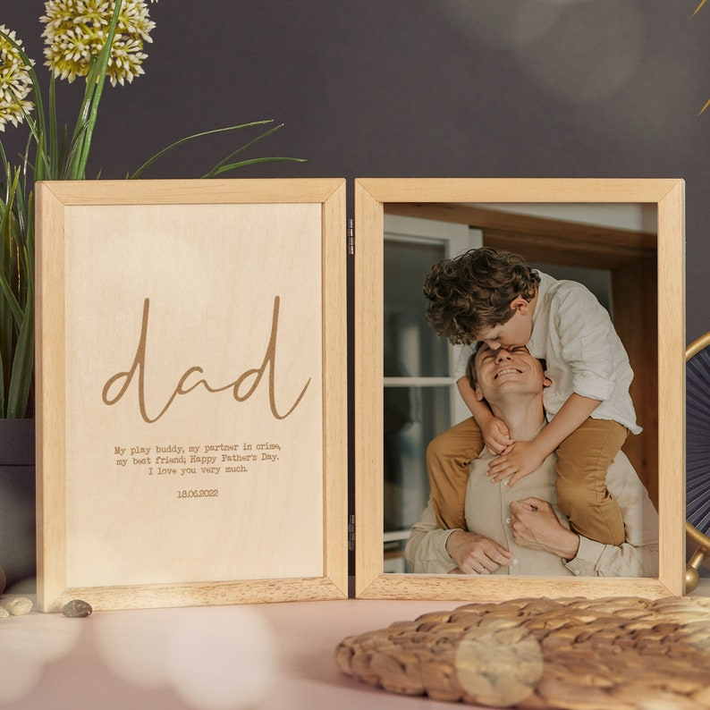 Custom Father's Day Picture Frame - Unique Gifts for Dad, Grandpa, Husband | Christmas, First Father's Day, Photo Frame, Wooden Keepsake Box