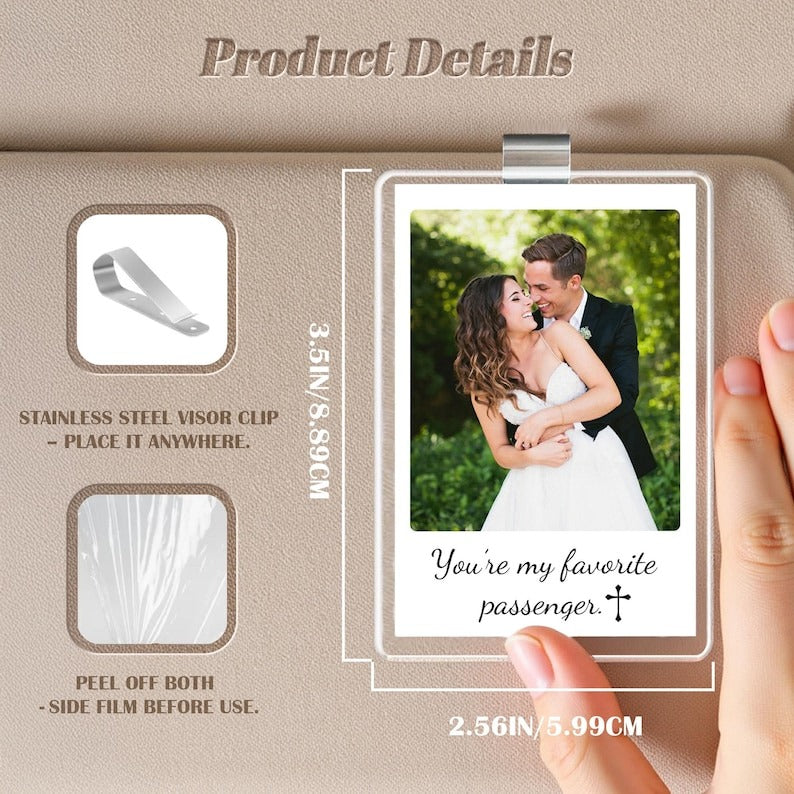 Personalized Gift for Him Anniversary, Romantic Drive Safe Gift, Custom Photo Car Visor Clip, Unique Couples Keepsake, Car Photo Print Gift
