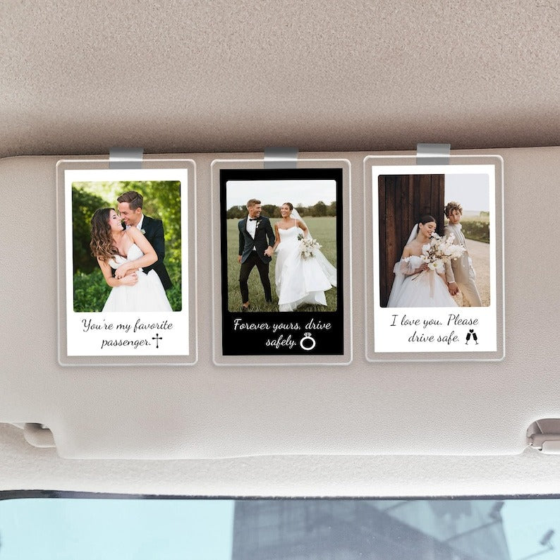 Personalized Gift for Him Anniversary, Romantic Drive Safe Gift, Custom Photo Car Visor Clip, Unique Couples Keepsake, Car Photo Print Gift