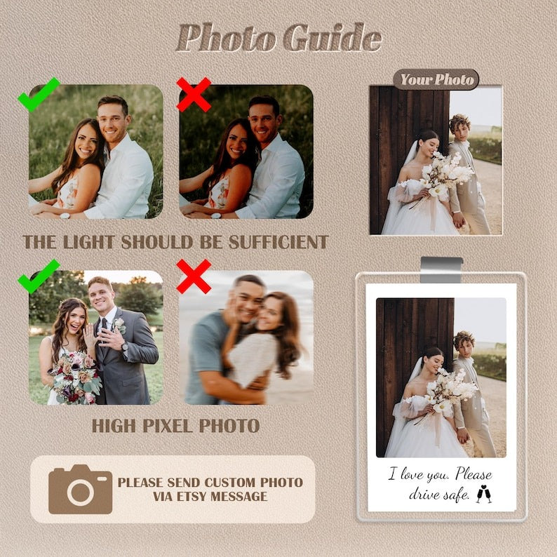 Personalized Gift for Him Anniversary, Romantic Drive Safe Gift, Custom Photo Car Visor Clip, Unique Couples Keepsake, Car Photo Print Gift