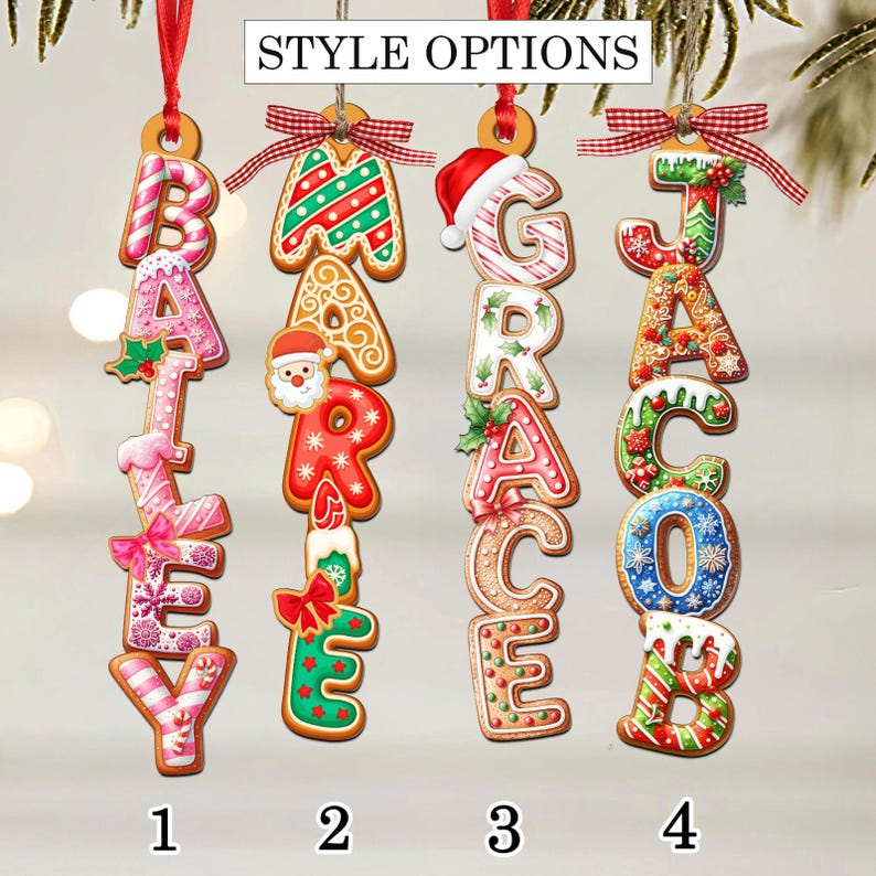 Custom Gingerbread Letter Wooden Ornament with Name, Stocking Christmas Tag for, Christmas Tree Decor, Christmas Ornaments for Family,Kids Ornament