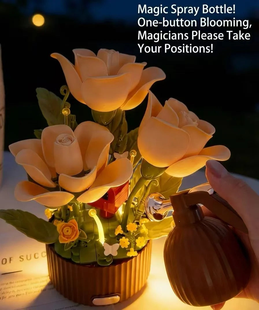 Magic Blooming Flower Building Blocks with Motion Rose Bouquet