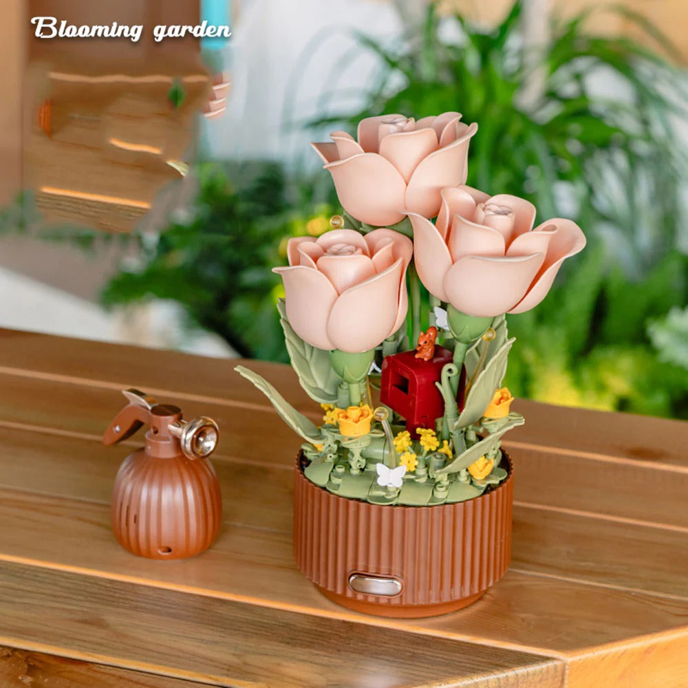 Magic Blooming Flower Building Blocks with Motion Rose Bouquet