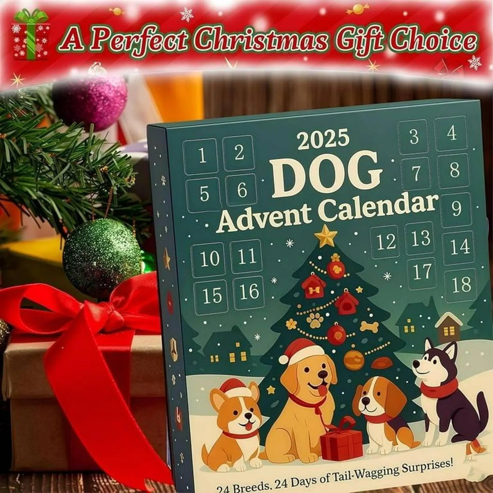 Dog Lover Advent Calendar Christmas 2025 with 24 Acrylic Ornaments, Christmas Countdown Gift for Dog Lovers, Cute Dog Themed Holiday Decor