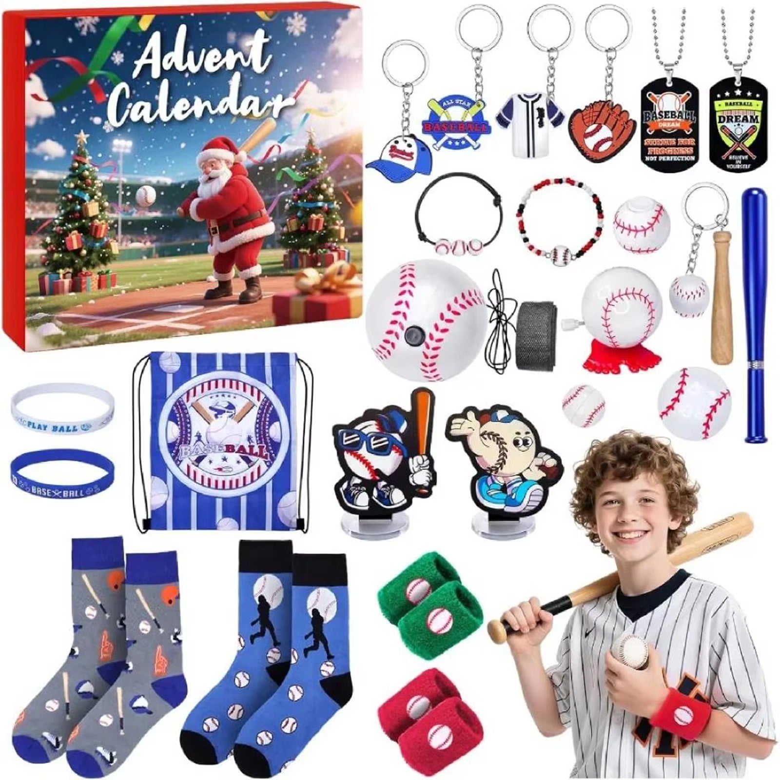 Baseball Advent Calendar 2025 Sports Xmas Countdown Calendar Holiday Countdown Calendar Gift for Boys Teenagers Xmas Gift Set