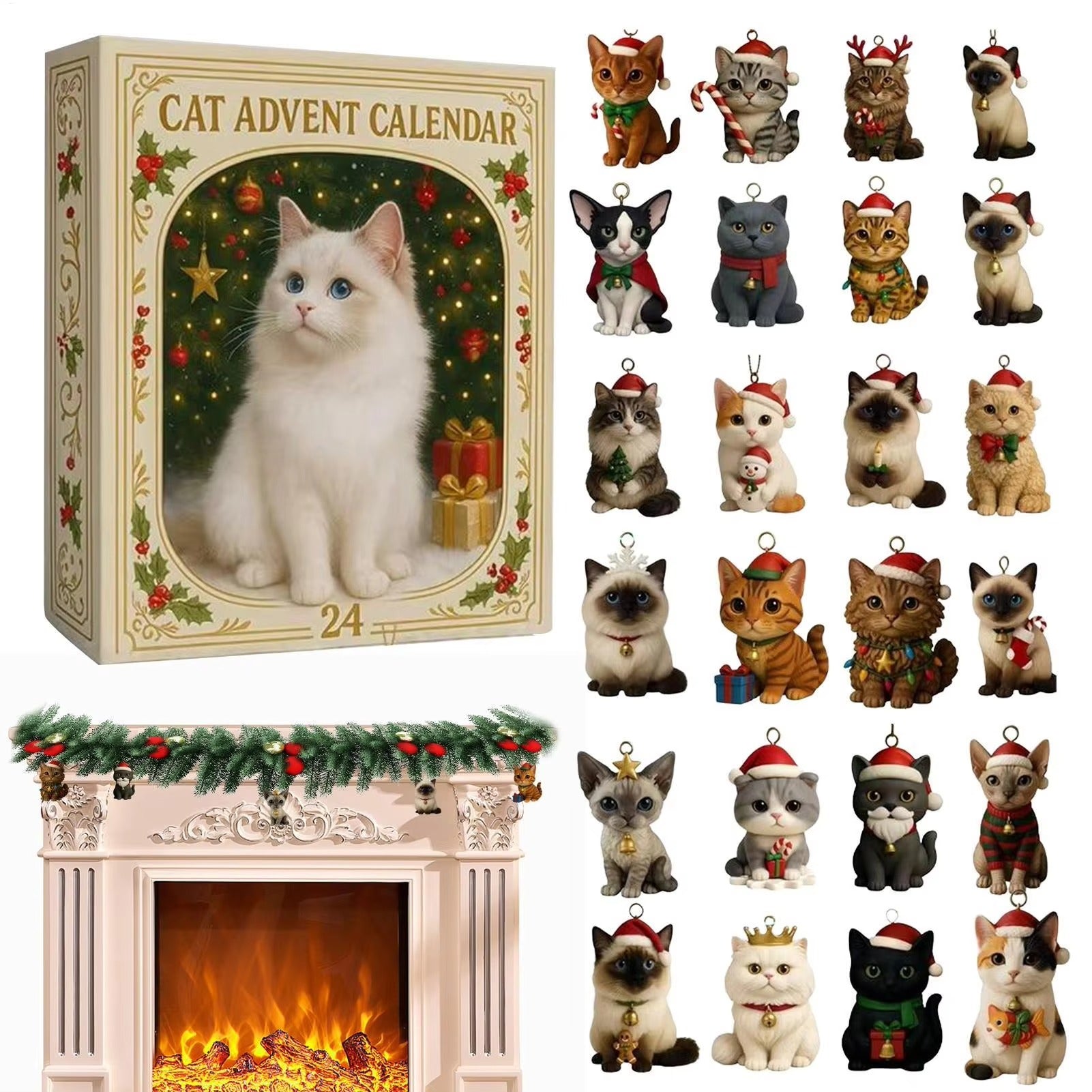 Cat Advent Calendar 2025, 24 Days of 2D Acrylic Christmas Ornaments, Collectible Mini Figures, Novelty Gag Gift, Funny Gifts For Cat Lovers
